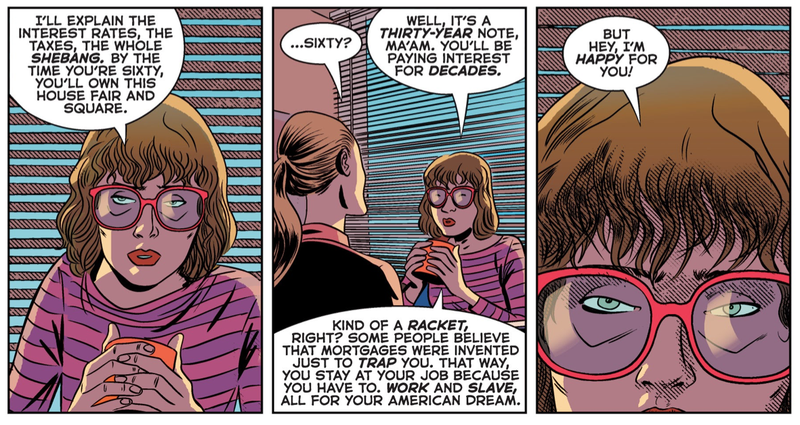 Lora explaining to two naive prospective homebuyers what kind of financial hell they’re trying to get into.